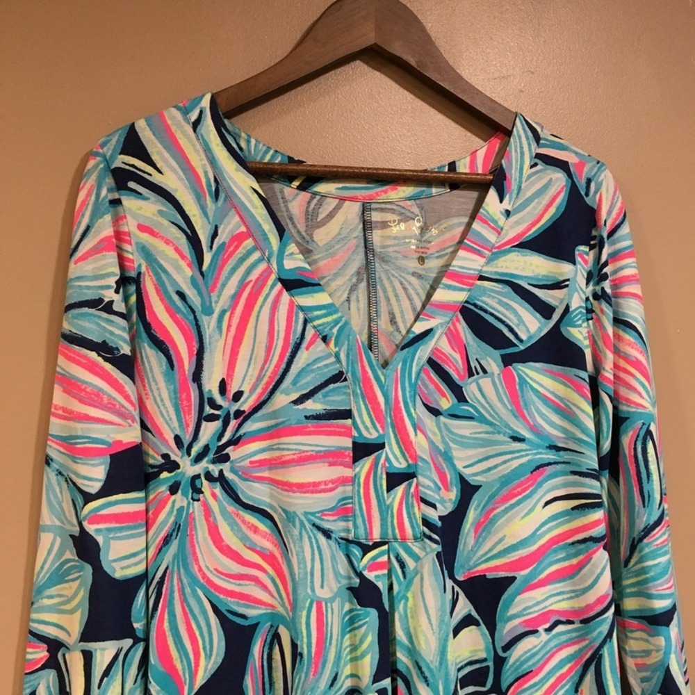 Lilly Pulitzer Pima Cotton 3/4 Sleeve High Tide Dancing Lady Amina Dress Large - Picture 3 of 12